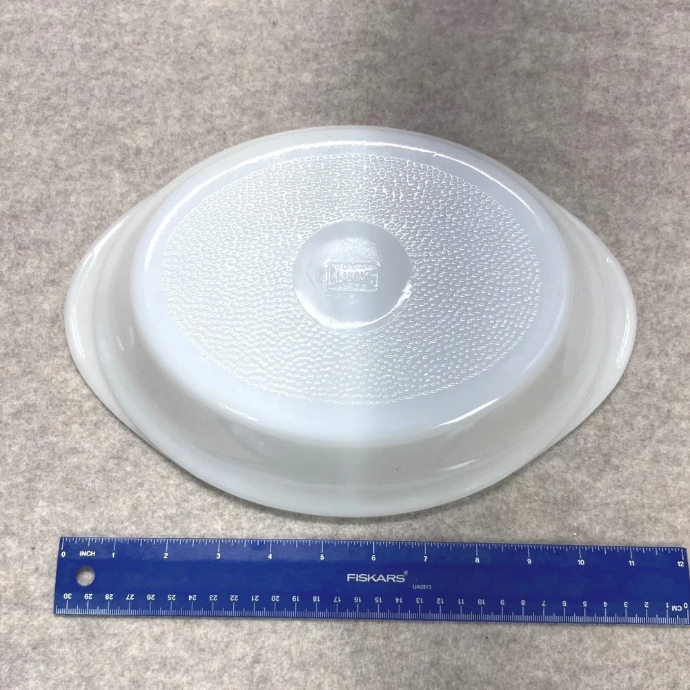 Vintage Glasbake USA Milk Glass Oval Divided Casserole Baking Serving Dish J-239